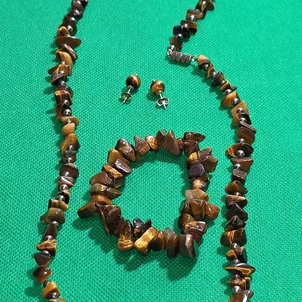 Tiger's Eye Jewelry Set 14k Studs